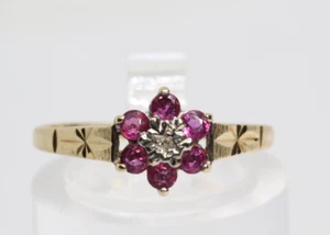 9ct Gold Ruby Ring Size N 9ct Yellow Gold Hallmarked Ruby Diamond Cluster Ring - Picture 1 of 7