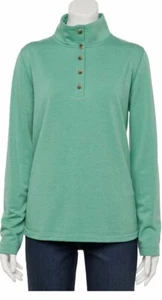 Womens 2XL XXL button neck Croft & Barrow fleece sweatshirt NWT $40 Green SOFT - Picture 1 of 8