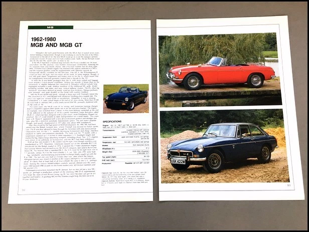 MG MGB and GT Car Review Print Article with Specs 1965 1967 1968 1970 1973 P310 Foto 1 de 1