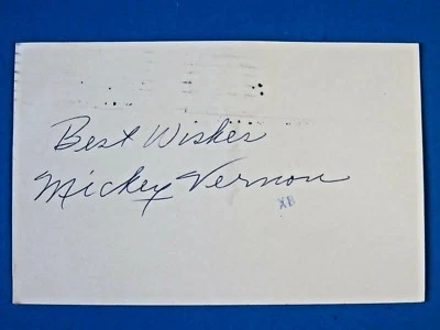 MICKEY VERNON SIGNED 3.5x5.5 GOV'T POSTCARD / INDEX CARD ~ 100% Guarantee - Image 1 of 2
