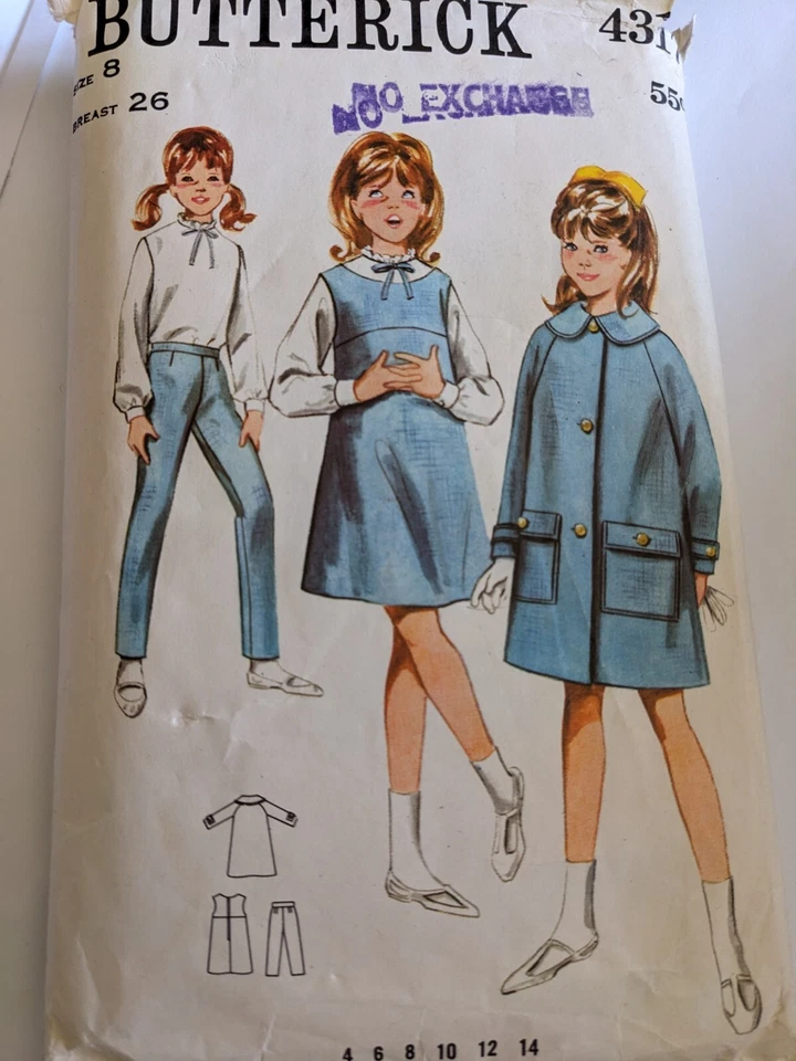 80s Vintage Butterick Pattern 4317 Girls Coat & Jumper  Dress Size 8 - Image 1 of 2