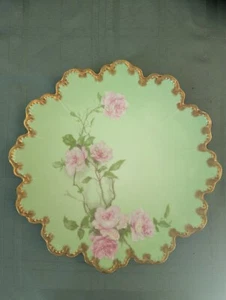 Antique RARE Haviland BALTIMORE ROSE Pink Gold Gilt Scalloped Edge 9 inch Plate - Picture 1 of 7