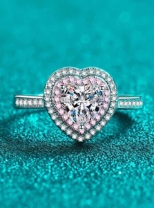 1 CT Pink & White Double Halo Heart Moissanite Engagement Ring GRA USA SZ 8 ๐๐ - Picture 1 of 3