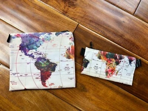 NWOT Art of Lunch Travel Map Set of 2 Bags 8" x 7.5" 6.5" x 3.5" - Picture 1 of 7