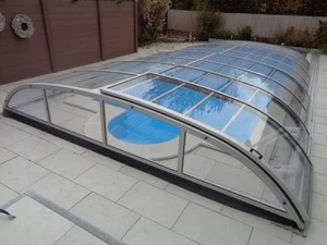 Poolüberdachung Klarglas Schwarz Silber Pool Überdachung Schwimmbadüberdachung - Bild 1 von 14