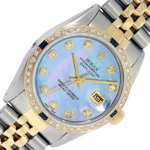 Rolex DateJust 36 Blue MOP Diamond Watch Steel & 18k Gold Diamond Bezel Watch  - Picture 1 of 12