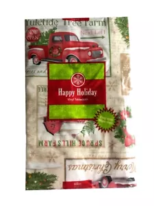 Christmas Red Truck Wreath Vinyl Tablecloth Flannel Backed Holiday 52x70" - Picture 1 of 12