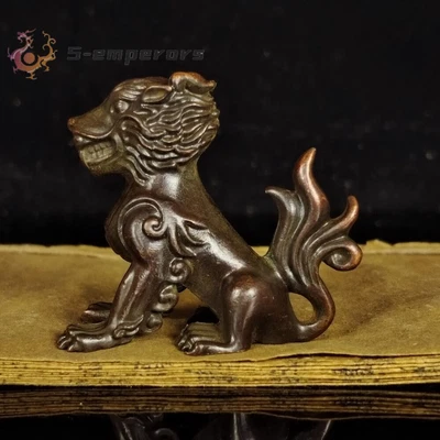 Antiguo adorno chino de estatua de bronce hijo dragón cárcel Foto 1 de 4