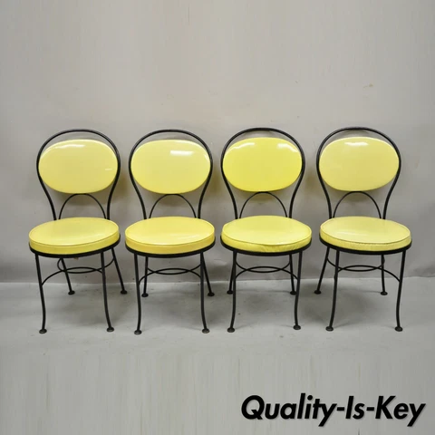 Gallo Iron Works Wrought Iron Yellow Vinyl Modern Bistro Dining Chair - Set of 4 Cover