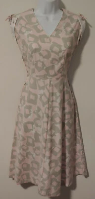 Vintage 50s 60s Dress 4 S Pink Gray Sleeveless Cotton A Line V Neckline - Image 1 of 4
