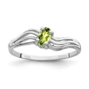 14K Solid White Gold Oval Peridot Ring - Picture 1 of 13