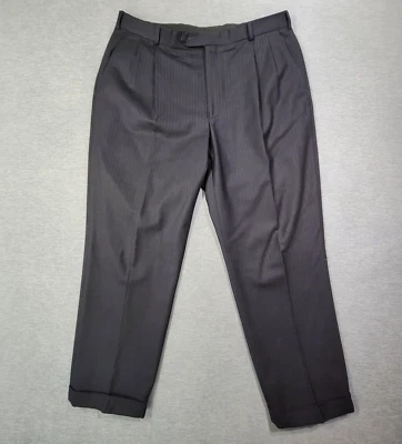 Pantalones Brooks Brothers Para Hombre 36x29 Rayas Negras "346" Lana Elastizada Plisada Puños Foto 1 de 4