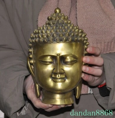 7.2" Tibetan Buddhism temple brass Sakyamuni Shakyamuni Buddha head statue - Image 1 of 4