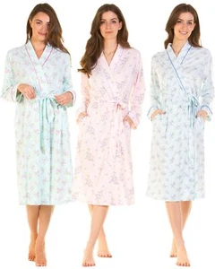 La Marquise Robe Ladies Jersey Cotton Long Sleeve Floral Wrap Dressing Gown - Picture 1 of 19