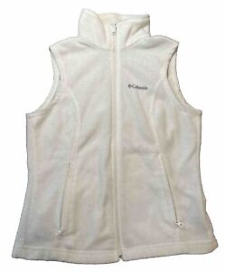 Columbia Sportswear Zip Front Fleece White Vest Petite XS PXS Zippered Pockets