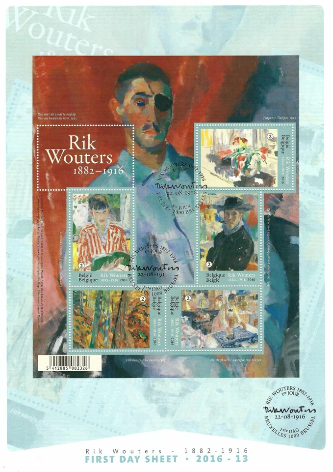 [FDS453] Belgium FDS 2016-13 Art Rik Wouters First Day Sheet SUPERB - Image 1 of 1