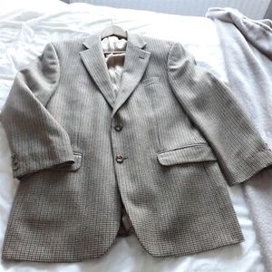 M&S Mens Brown Wool Tweed Jacket Dogs Tooth Check Blazer Retro Coat Sz 40” M - Picture 1 of 11