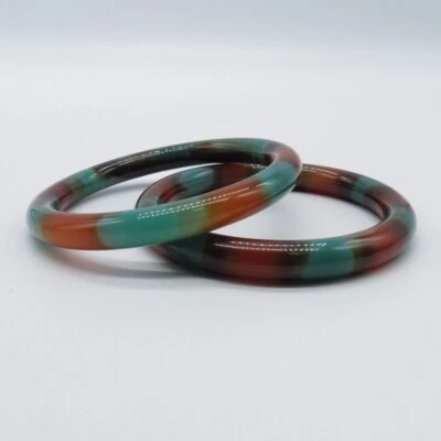 Brazalete Brazalete Multicolor Vidrio Verde Marrón 2 Piezas 8" Foto 1 de 4