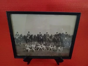 Vintage Fox Hunt Black And White Horseback Horses With Dogs Photo Old House - Picture 1 of 22