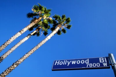 Hollywood Boulevard Street Sign and Palm Trees Photo Art Print Poster 18x12 - Image 1 of 3
