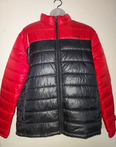 Fila Men's Puffer Jacket XXL Vintage 90s Full Zip Hidden Hood Pockets Black Red - Picture 1 of 11