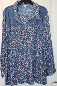 Bluse Top Shirt Cato 26W / 28W Neu ohne Etikett Blau Rosa Design LS Knopfleiste Neu ohne Etikett - Bild 1 von 1