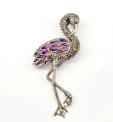 Broche Colgante Flamenco Plata 925 Esterlina Rubí Real Plique a Jour 6 x 3 cm Nuevo Foto 1 de 3