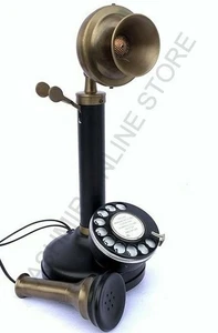Antique Rotary Candlestick Phone – Retro Black Brass Vintage Style Collectible . - Picture 1 of 7