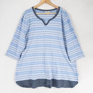 Camisa Top CJ Banks 3X Azul Rayas Aspecto en Capas Manga 3/4 Algodón Jersey Informal - Imagen 1 de 8