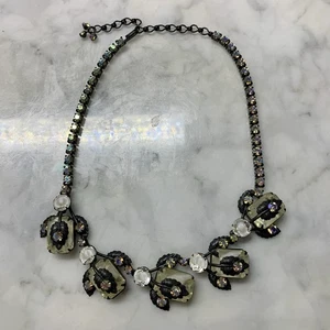 VTG JULIANA White Givre Aurora Borealis Rhinestone Necklace Black Metal Leaves - Picture 1 of 8