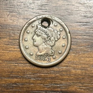 1853 LARGE CENT, High Grade Details/Holed, NICE TYPE COIN! - Picture 1 of 2