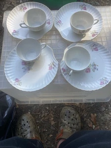 Lipper & Mann Vintage Floral Teetasse & Untertasse Muschelform 4er Set - Bild 1 von 8