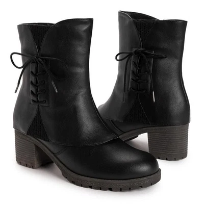 Botas Muk Luks para mujer 8,5 de cuero negro Lucy Lillith con cordones elegantes vanguardistas LE1-16 Foto 1 de 4