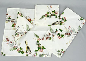 Juego de 4 servilletas de tela Lenox Winter Berry aves bayas ramas de pino 19x19" - Imagen 1 de 10