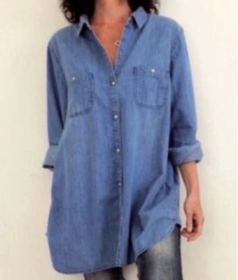 J Jill button up Tunic Blue Chambray with Side Seam Buttons Sz M - Image 1 of 4