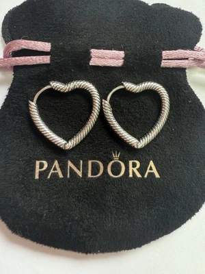 Pandora Sterling Silver Heart Charm Carrier Hoop Earrings - 292236C00 - Image 1 of 4