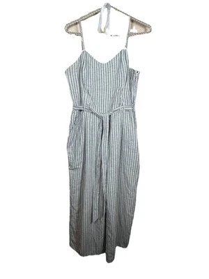 Mono American Eagle Mujer Talla XL Gris Blanco Lino Algodón Forrado con Cinturón Foto 1 de 4