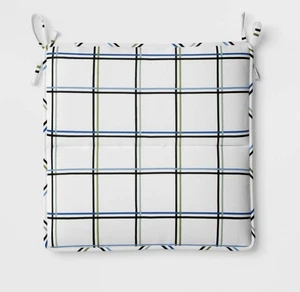 Room Essentials 16”x 16” Outdoor Stuhl Sitzkissen - weiß Gitter kariert - NEU - Bild 1 von 8