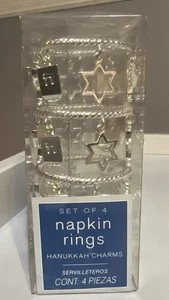 Neu im Karton 4er Set Chanukka Serviettenhalter Ringe mit Charms jüdisches Silber Chanukka - Bild 1 von 9