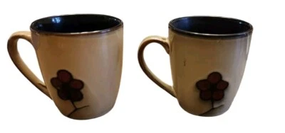 Juego de 2 tazas de café Pfaltzgraff Aster de gres 12 oz 4" de alto rústico rojo floral Foto 1 de 4