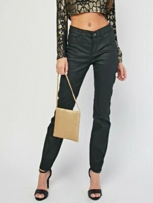 SIZE 8 10 12 14 16 18 BLACK WAX LEATHER LOOK PVC SKINNYHIGH WAIST TROUSERS JEANS - Image 1 of 4