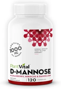 Plantvital D Mannose Capsules with Cranberry - D-Mannose 1000Mg Capsules - High - Picture 1 of 12