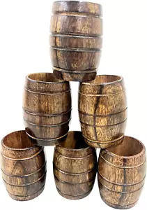 Handmade Mango Wood Cups Set of 6 for Tea Wooden Barrel Shaped Beer Mug Coffee M - Picture 1 of 9