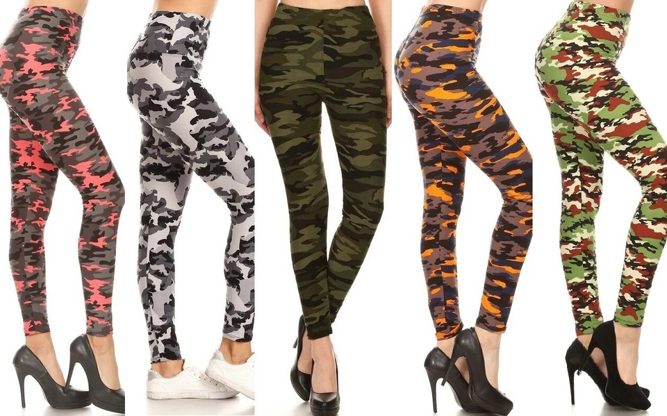 Nuevas Leggings Mujer Rosa Naranja Camuflados Piel Melocotón Estampados Cintura Alta Talla Única Foto 1 de 1