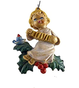 Vintage Italien Kunststoff Weihnachtsschmuck - Engel spielende Quetschbox - Bild 1 von 1