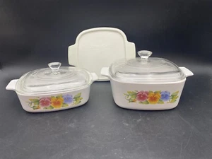 Set of 2 Vintage Corning Ware, Summer Blush Pansy Casserole Dishes w/ Lids A-1-B - Picture 1 of 17
