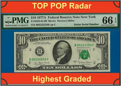 1977A $10 Federal Reserve Note PMG 66EPQ top pop highest graded radar Fr 2024-B - Image 1 of 4