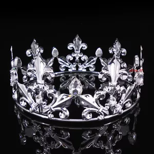 Corona in metallo da uomo imperiale medievale fiore di giglio argento re alta 7 cm 56,5 cm cerchio - Foto 1 di 4