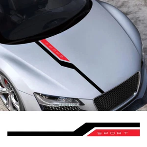 Universal Car Hood Bonnet Panel Racing SPORT Vinyl Decal Sticker Strip Black&Red - Picture 1 of 6