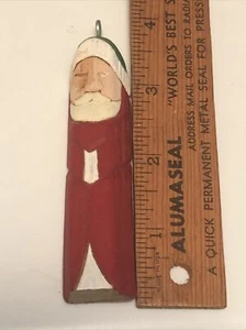 Christmas Ornament Carved Wooden Santa 4” Hand Painted - Picture 1 of 2